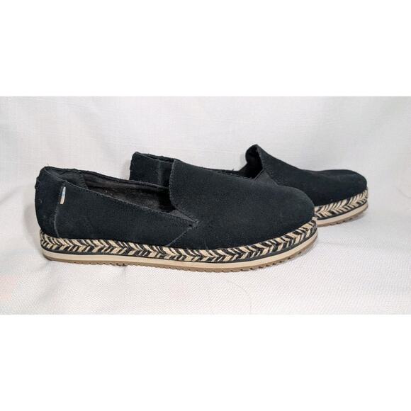 Tom's Women's Palma Espadrille Slip On Suede Flat Platform Shoe Sz US 9 black - Picture 1 of 7